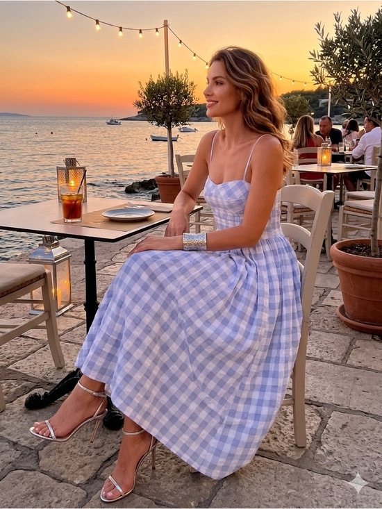 Caroline Constas Dresses & Skirts - 🌷🌷🌷 Caroline Constas Blue White Shadow Check Cotton Pleated Maxi SunDress size L